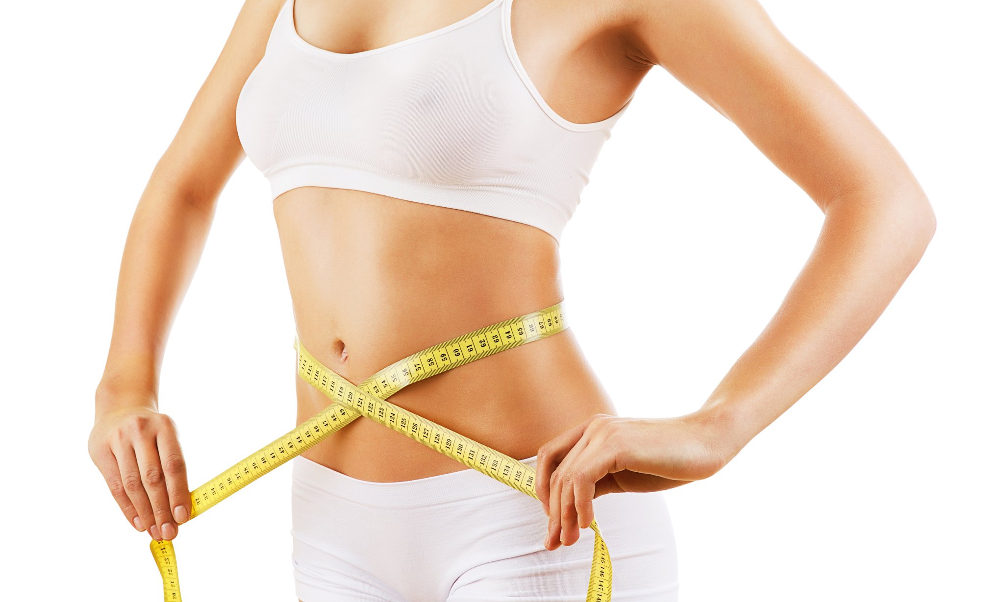 sporty woman shapes and measure on white background